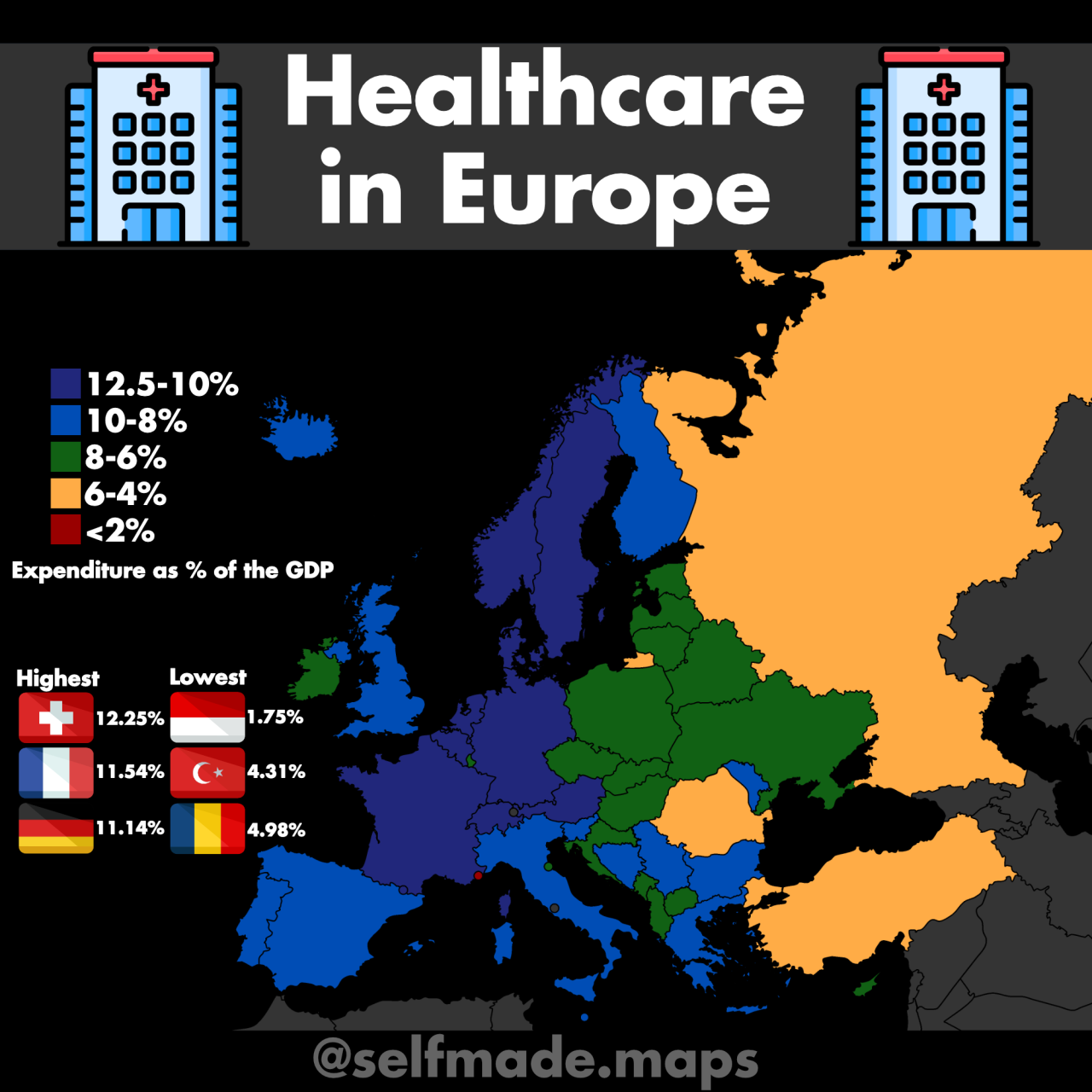 Europe healthcare expenditures mapporn